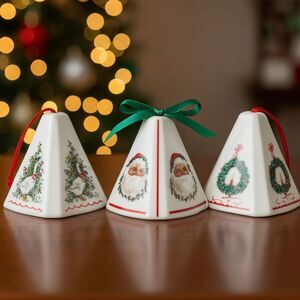 Vtg Festive Fragrant Jasco Christmas Ornaments Set 3 Porcelain Santa Wreath Duck
